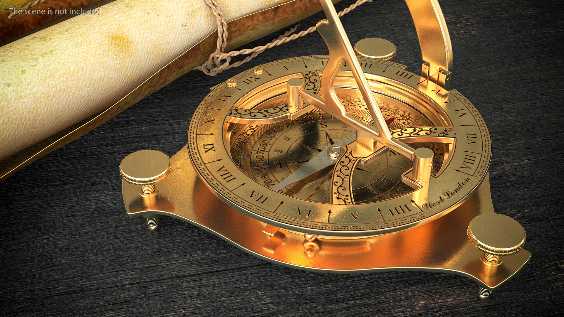 3D model Old Brass Compass with Sundial