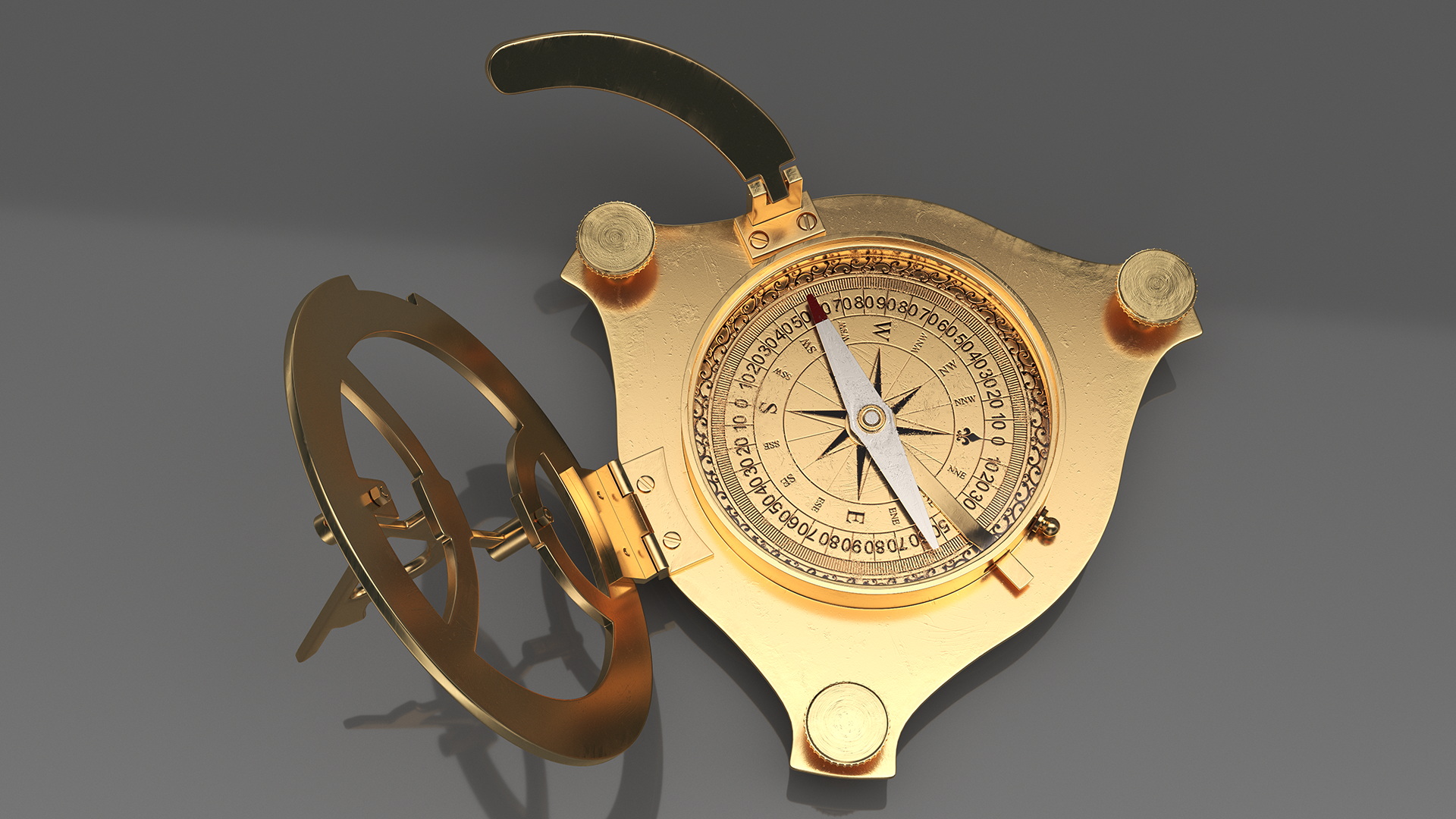 3D model Old Brass Compass with Sundial