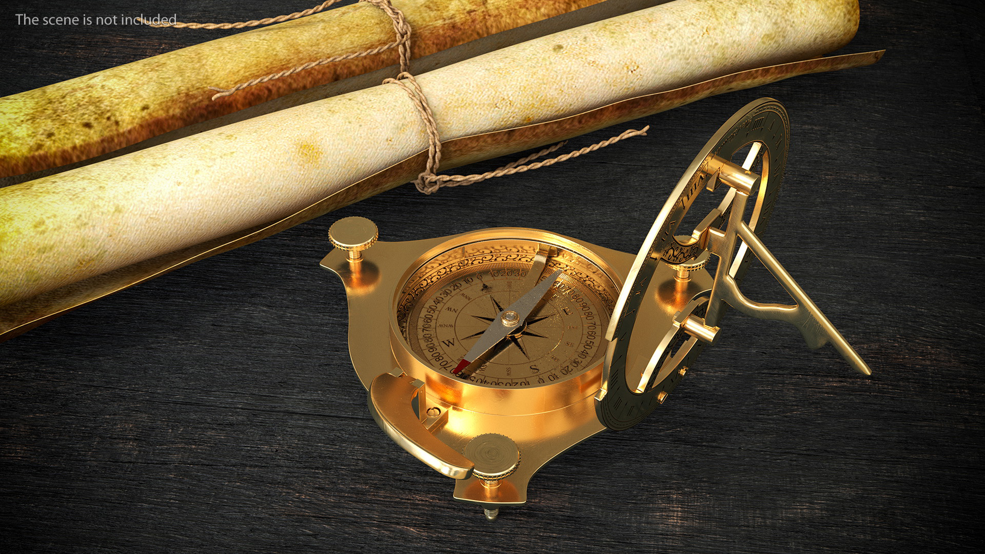 3D model Old Brass Compass with Sundial