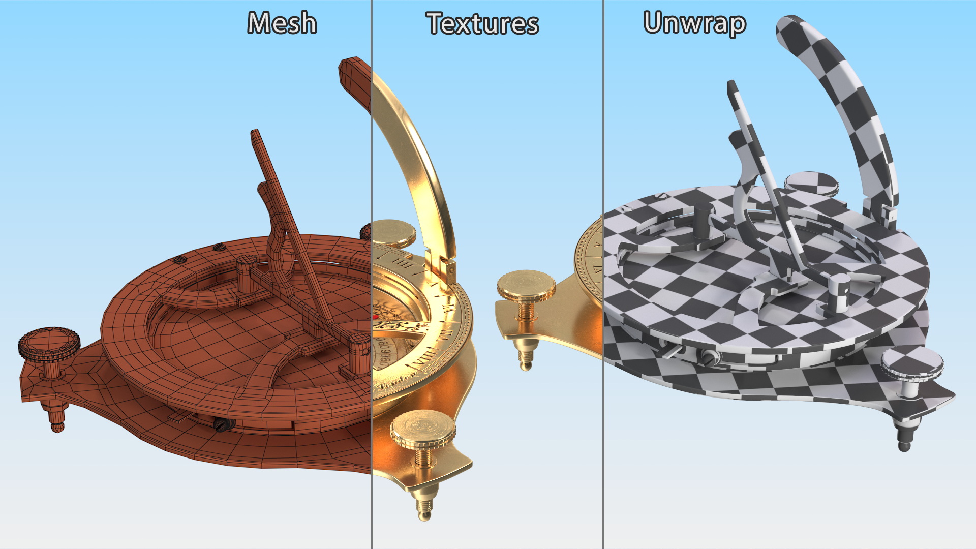 3D model Old Brass Compass with Sundial