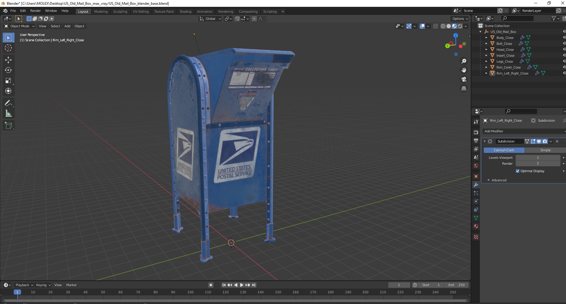 3D model US Old Mail Box