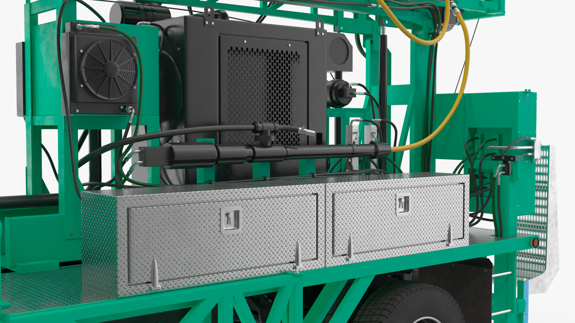 3D Truck-based Mobile Drill Rig Green Rigged