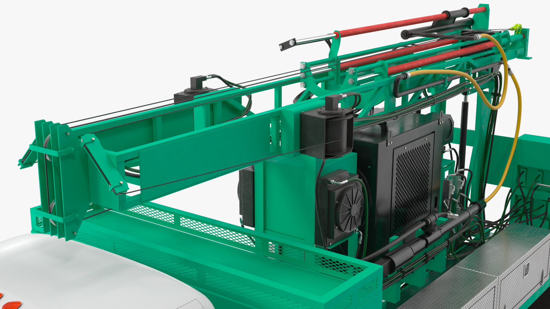 3D Truck-based Mobile Drill Rig Green Rigged