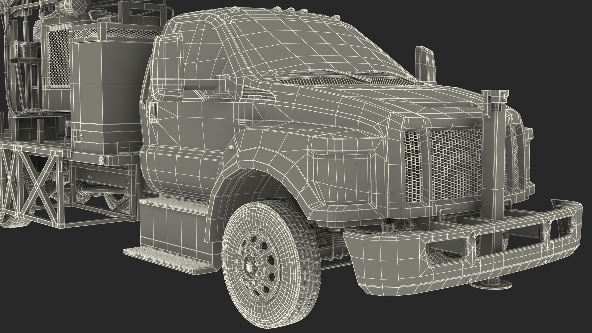 3D Truck-based Mobile Drill Rig Green Rigged