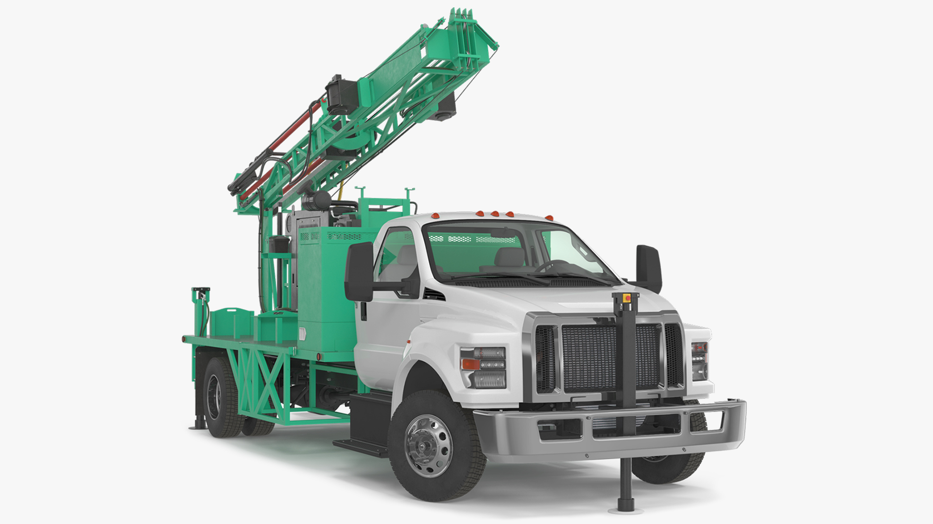3D Truck-based Mobile Drill Rig Green Rigged