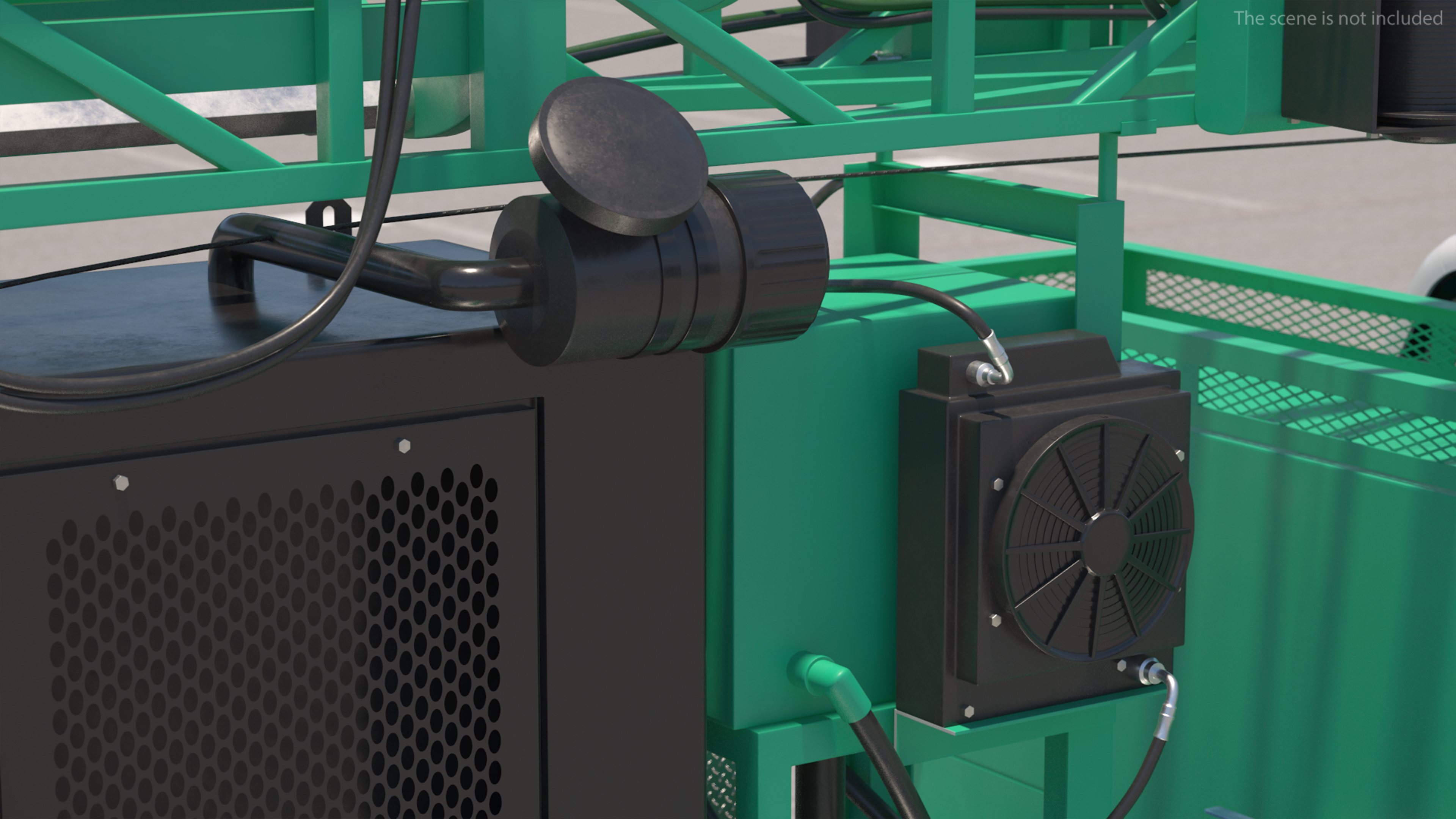 3D Truck-based Mobile Drill Rig Green Rigged