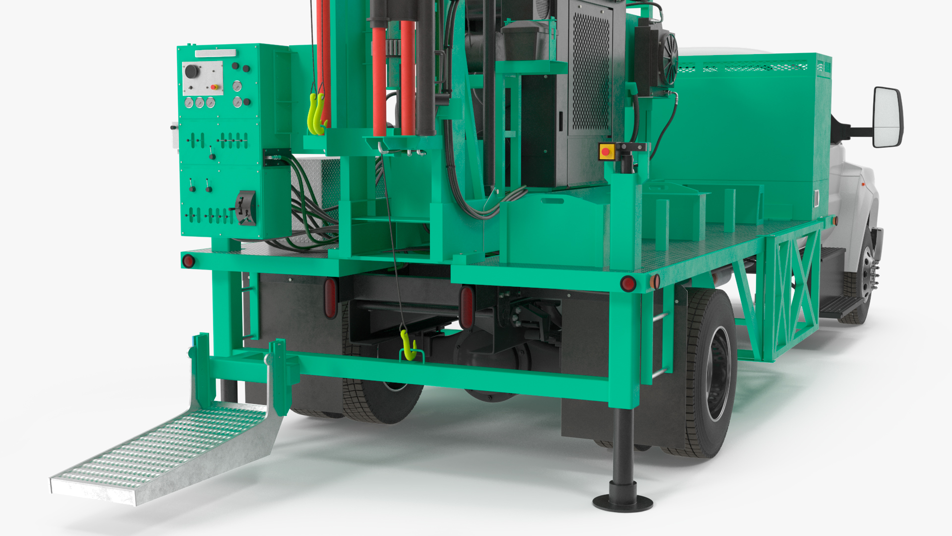 3D Truck-based Mobile Drill Rig Green Rigged