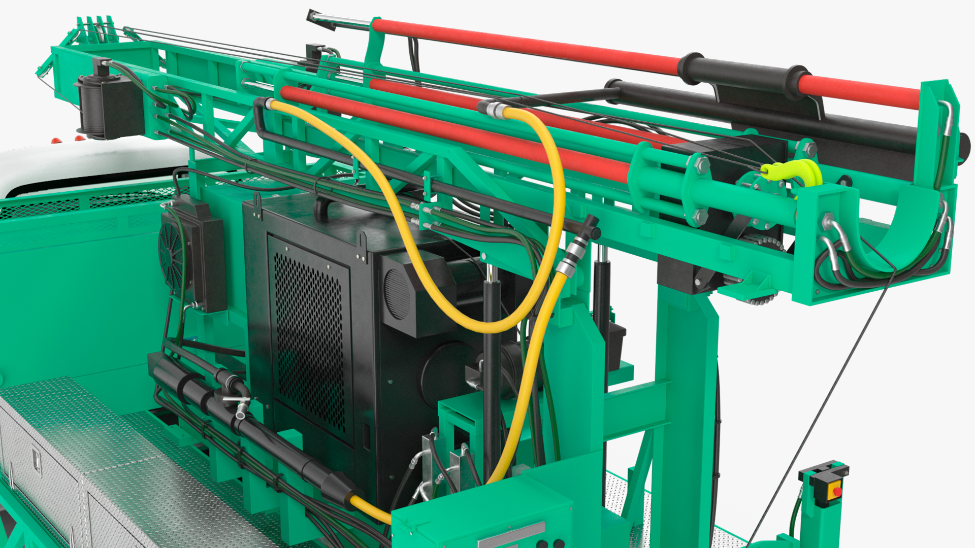 3D Truck-based Mobile Drill Rig Green Rigged