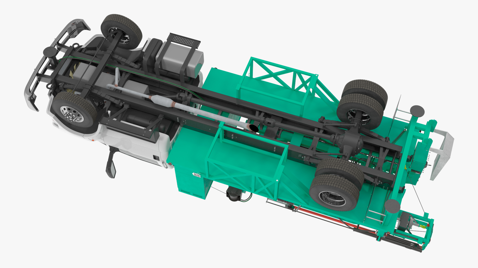 3D Truck-based Mobile Drill Rig Green Rigged