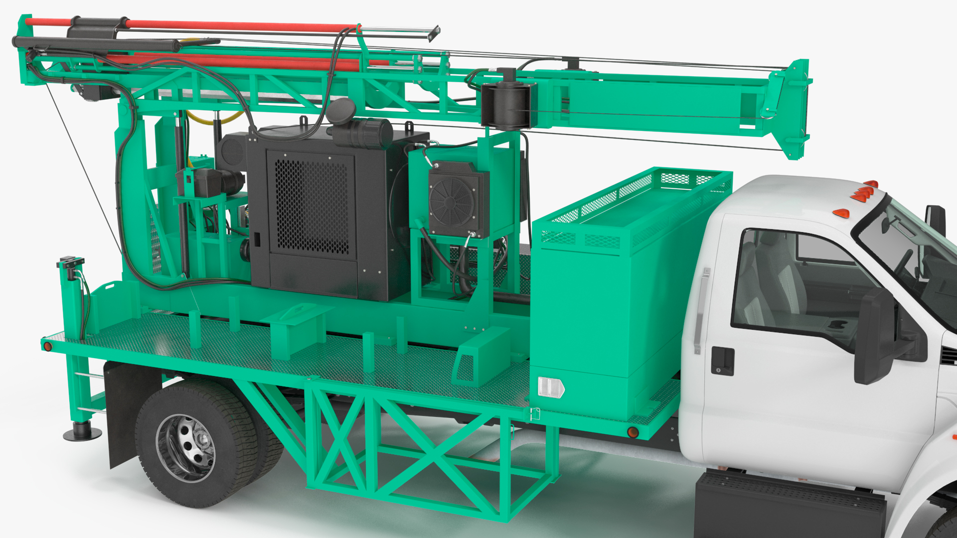 3D Truck-based Mobile Drill Rig Green Rigged