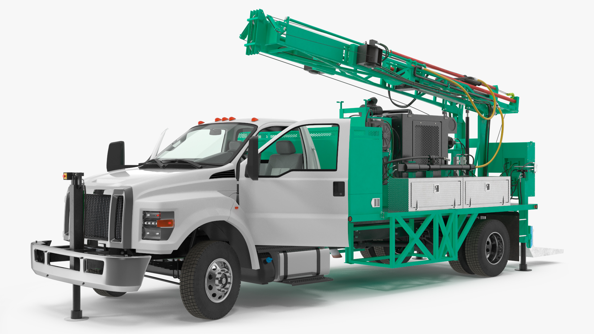 3D Truck-based Mobile Drill Rig Green Rigged