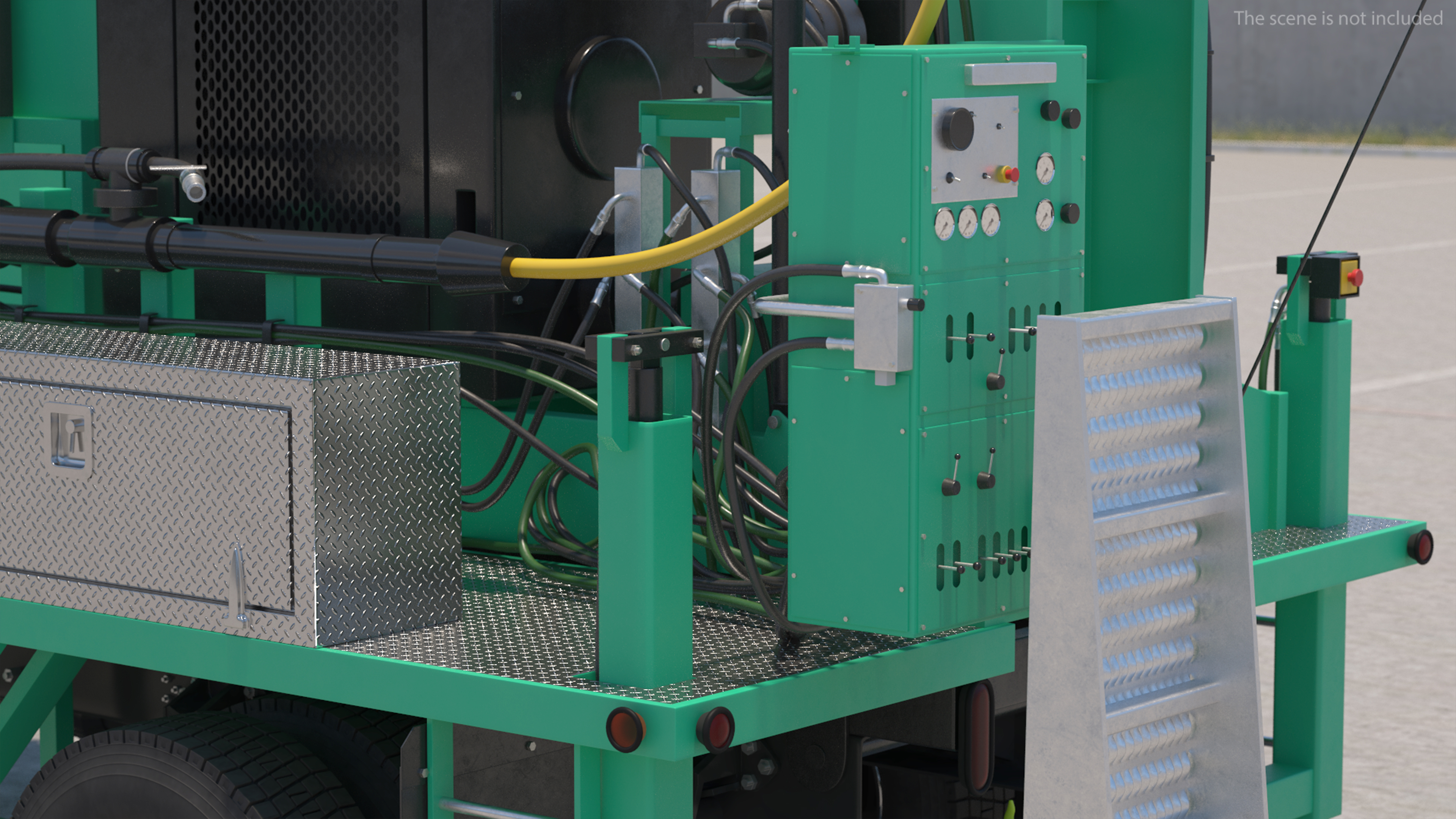 3D Truck-based Mobile Drill Rig Green Rigged
