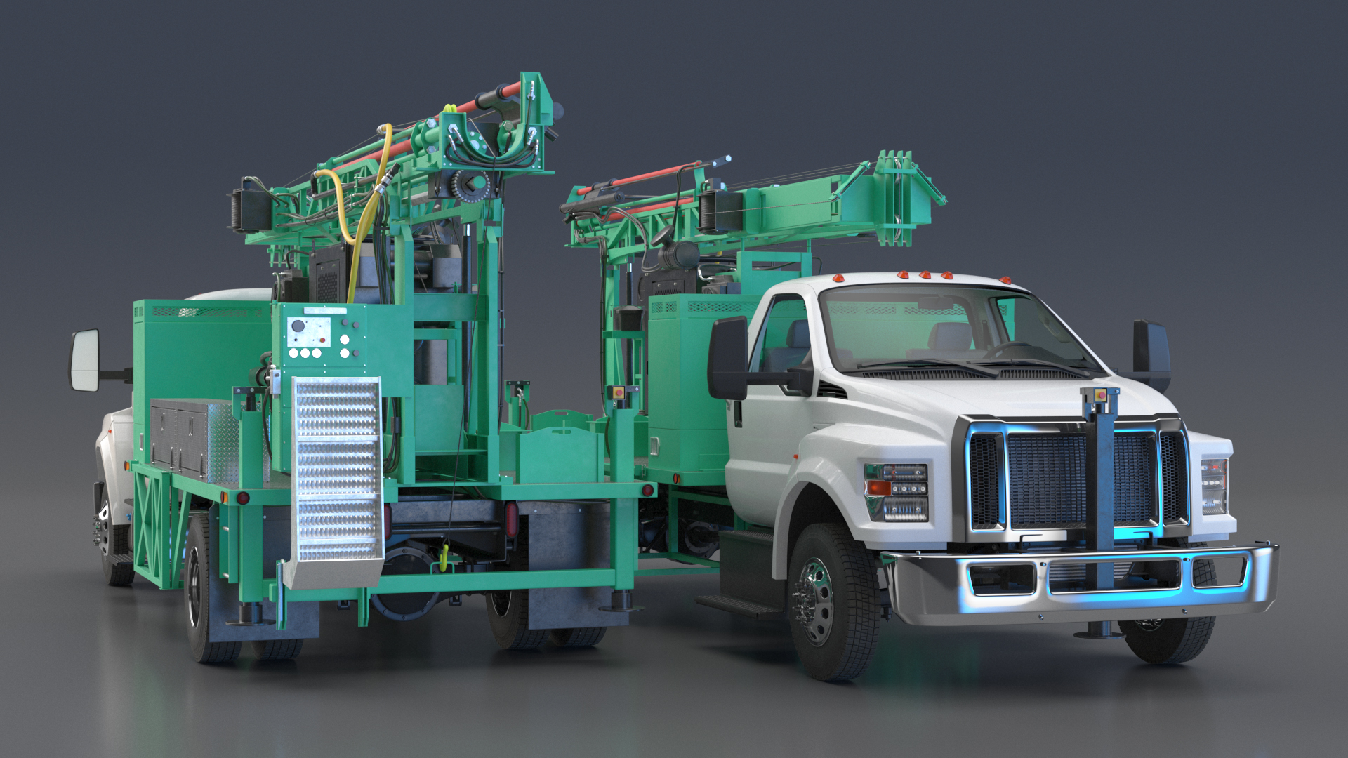 3D Truck-based Mobile Drill Rig Green Rigged