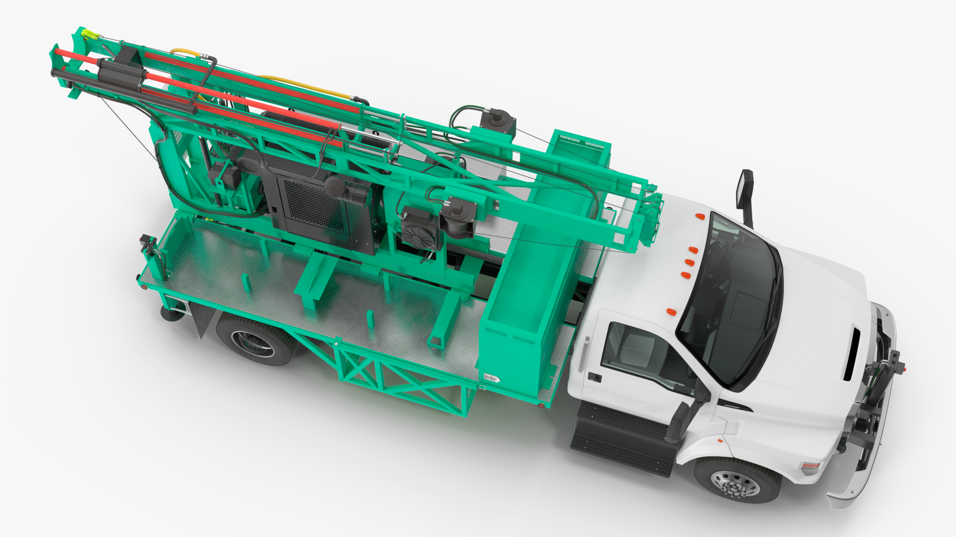 3D Truck-based Mobile Drill Rig Green Rigged