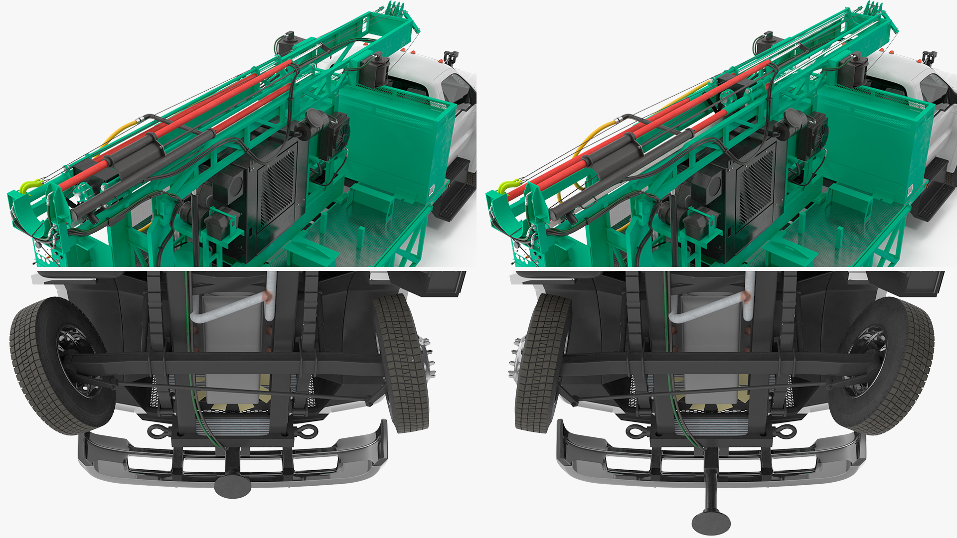 3D Truck-based Mobile Drill Rig Green Rigged