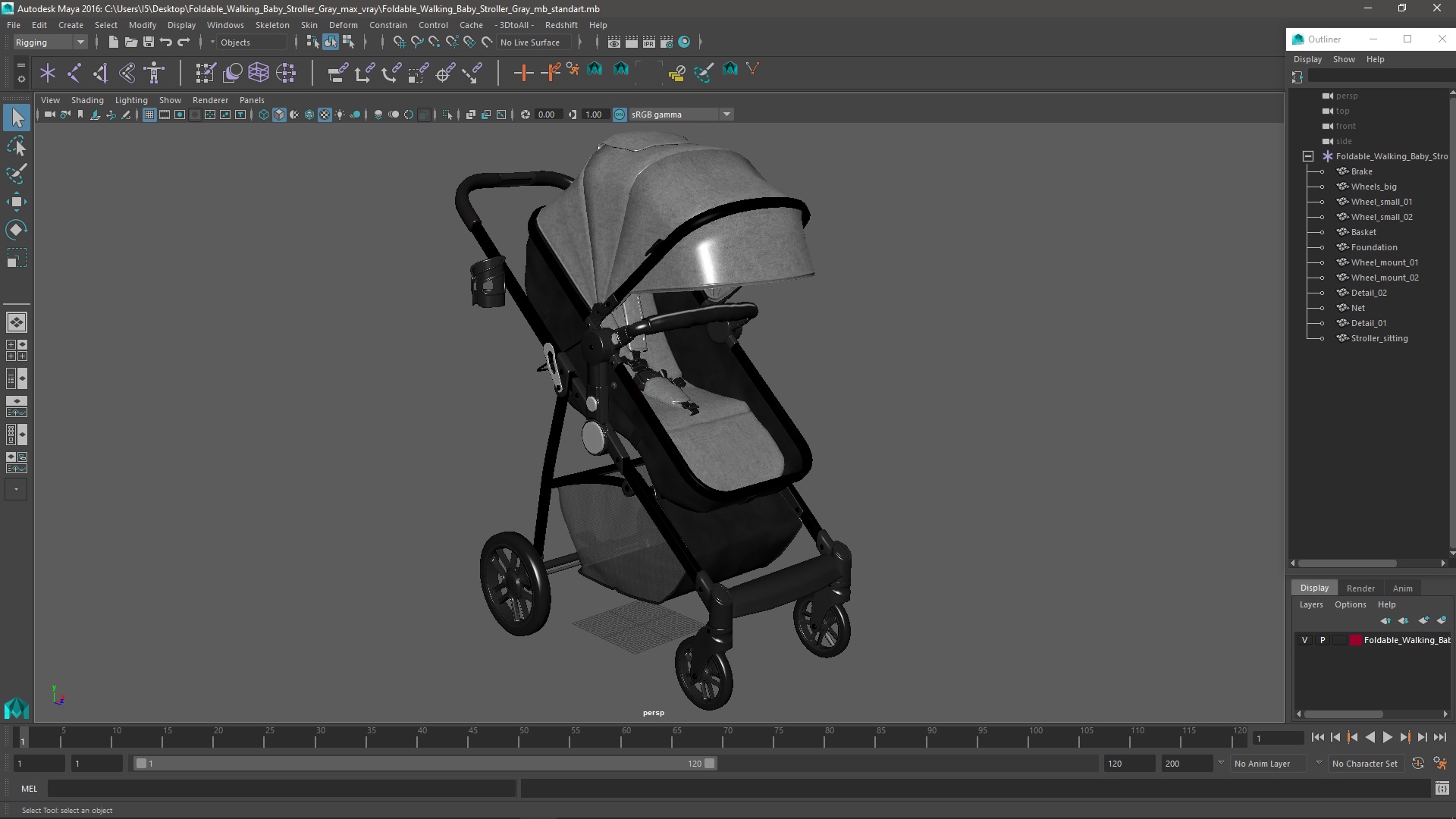 3D model Foldable Walking Baby Stroller Gray