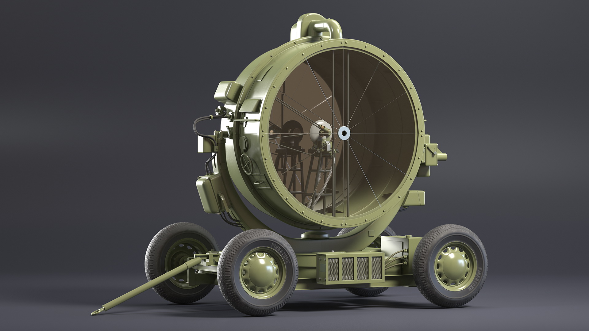 3D New Anti Aircraft Searchlight with Wheels