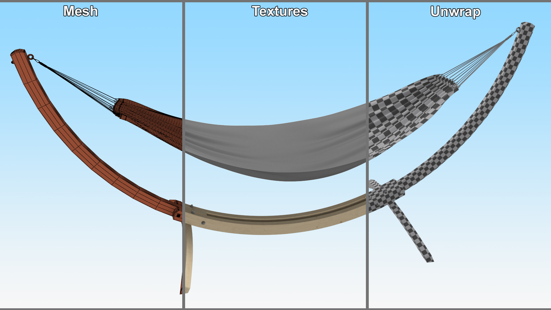 Light Wooden Bow Stand with Fabric Hammock 3D