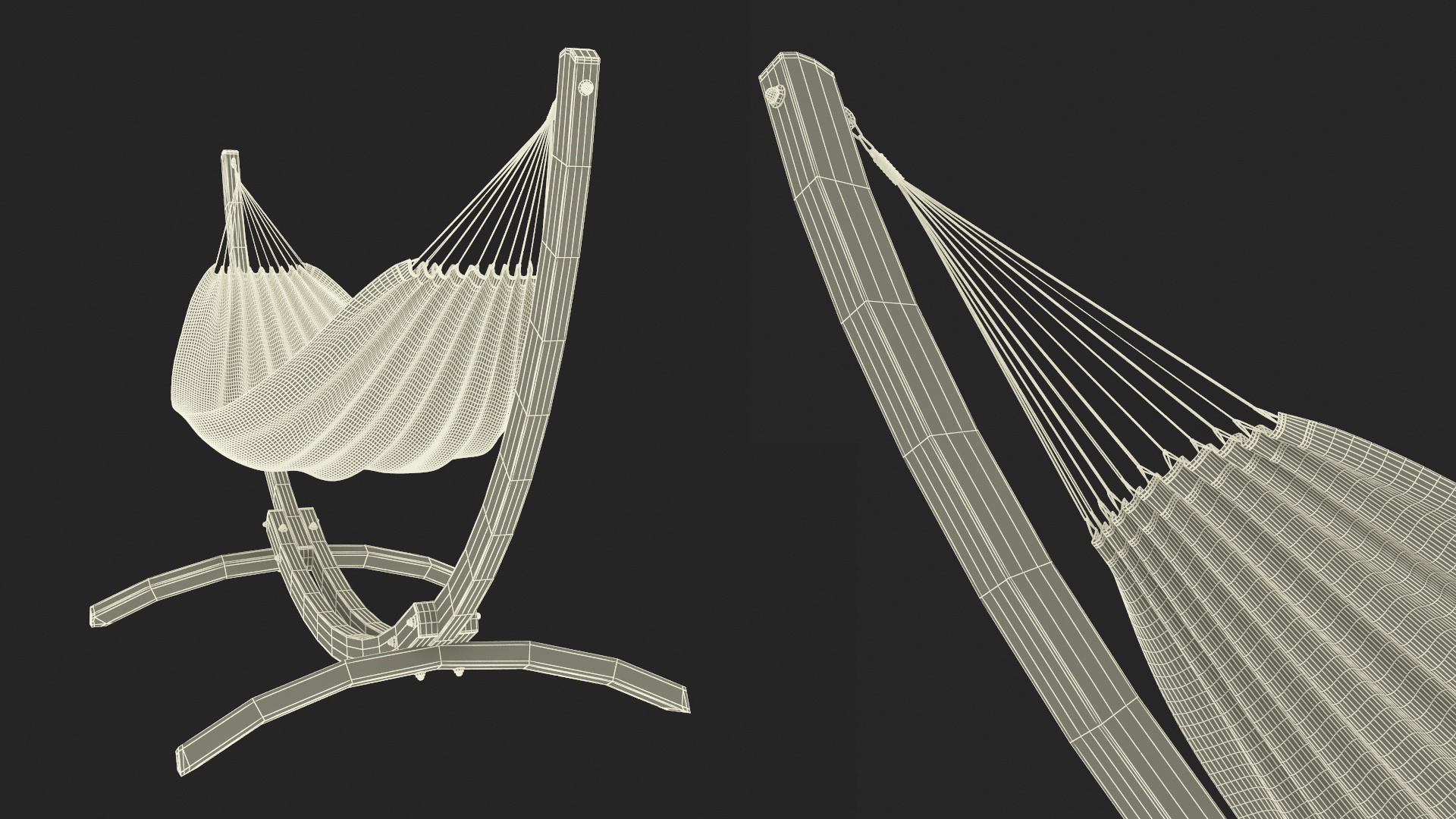Light Wooden Bow Stand with Fabric Hammock 3D