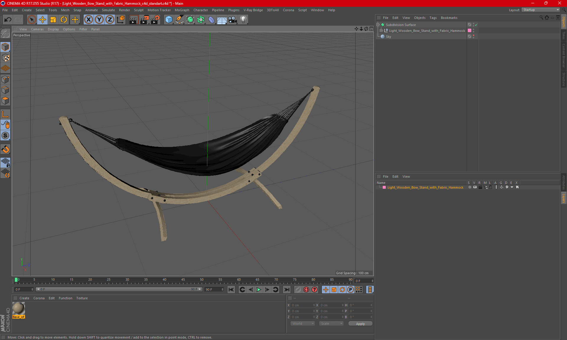 Light Wooden Bow Stand with Fabric Hammock 3D