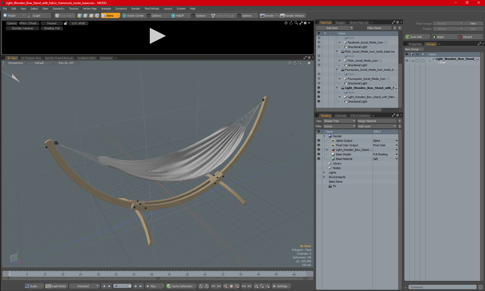 Light Wooden Bow Stand with Fabric Hammock 3D
