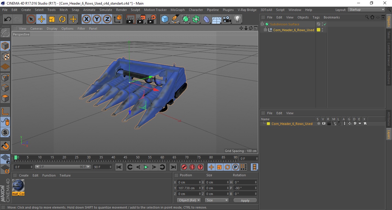 3D Corn Header 6 Rows Used model