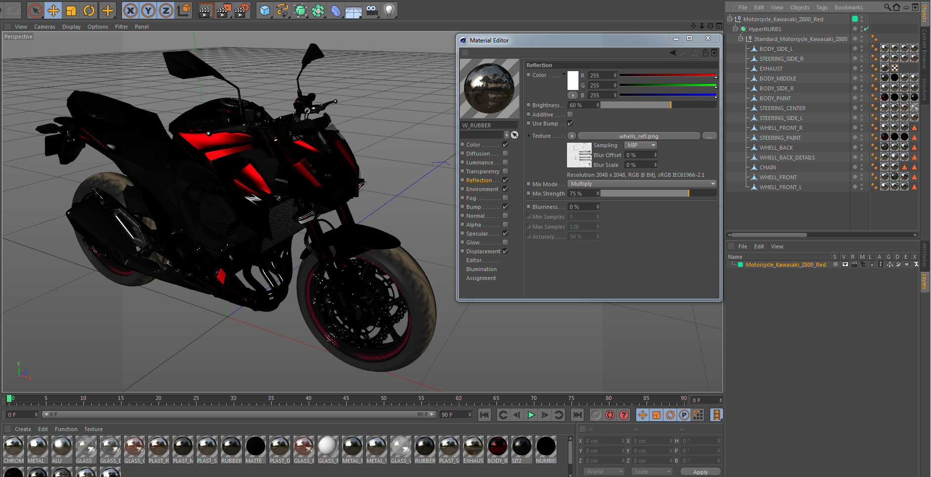 3D Motorcycle Kawasaki Z800 Red model