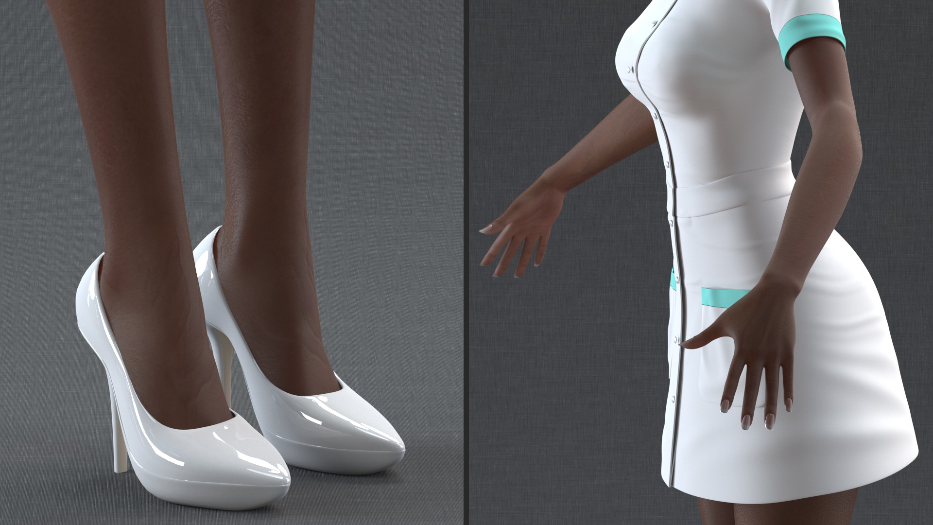 Dark Skinned Black Nurse Neutral Pose 3D