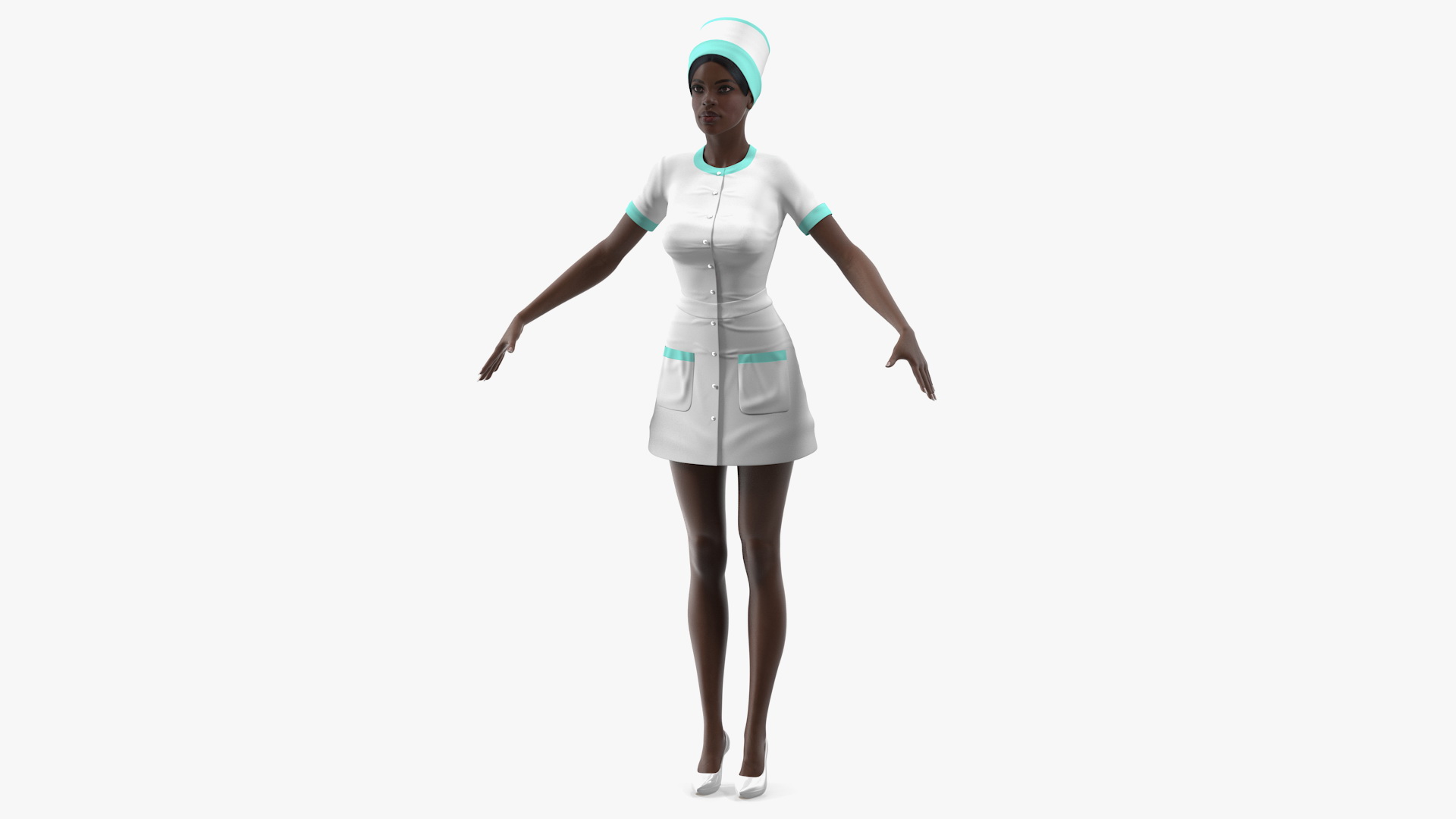 Dark Skinned Black Nurse Neutral Pose 3D