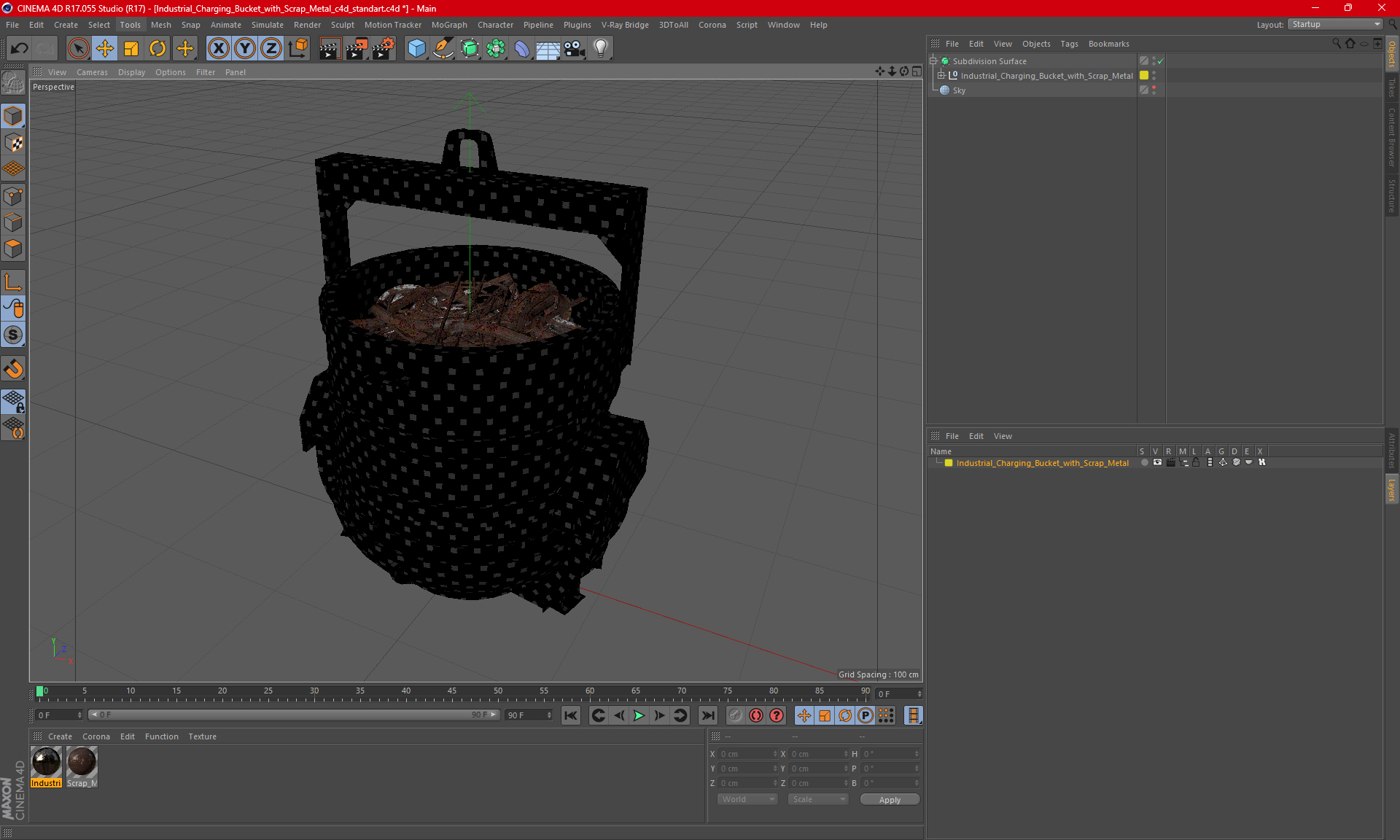3D Industrial Charging Bucket with Scrap Metal model