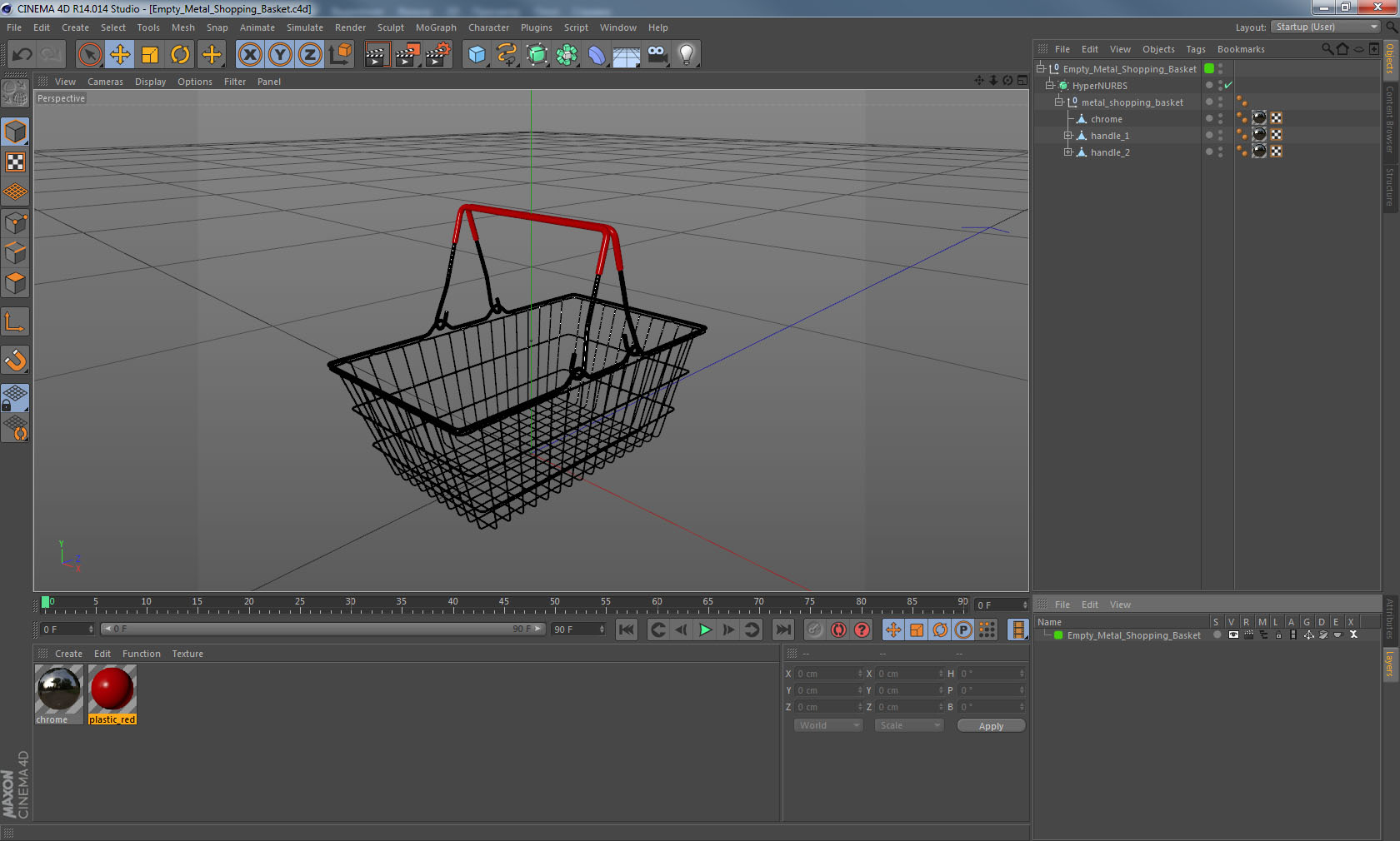 Empty Metal Shopping Basket 3D