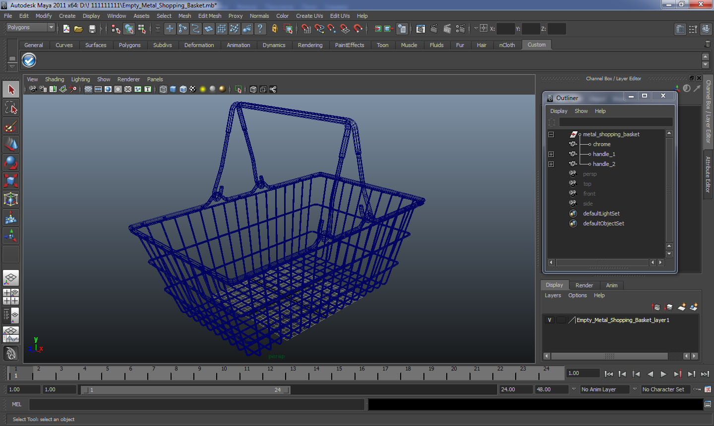 Empty Metal Shopping Basket 3D