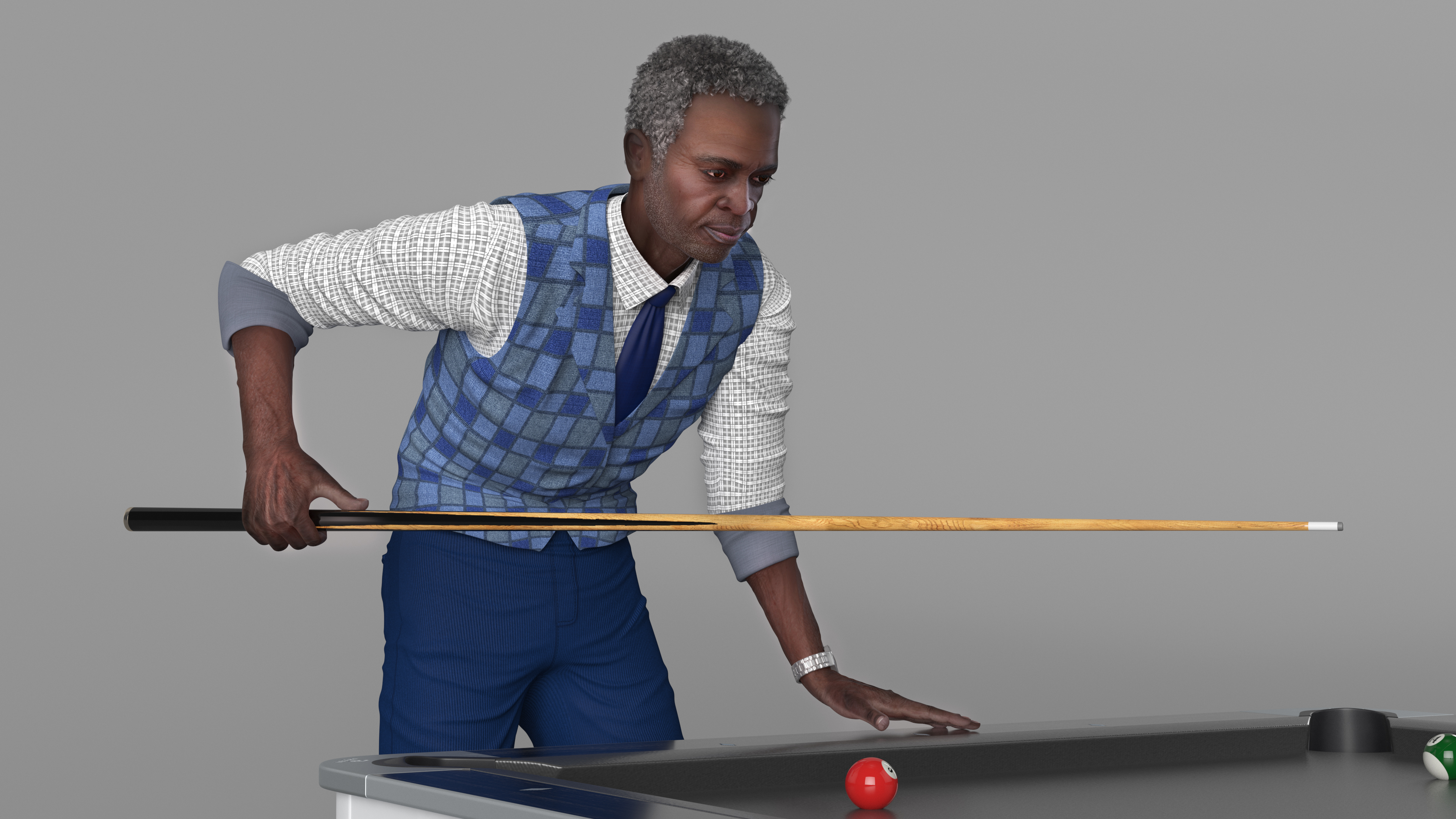 3D African American Playing Billiard model