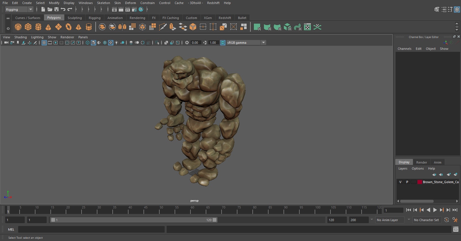 3D model Brown Stone Golem Cartoon Stone Standing