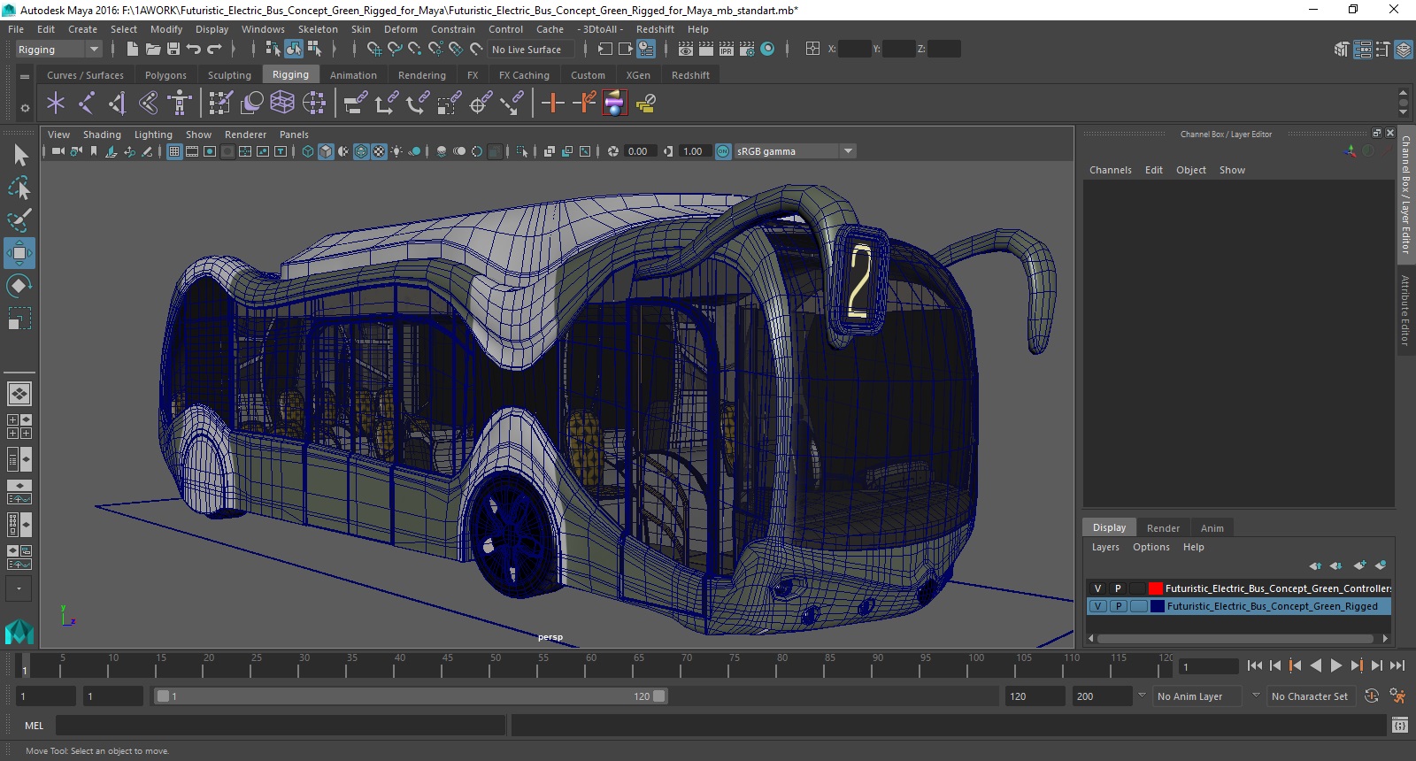 3D Futuristic Electric Bus Concept Green Rigged for Maya model