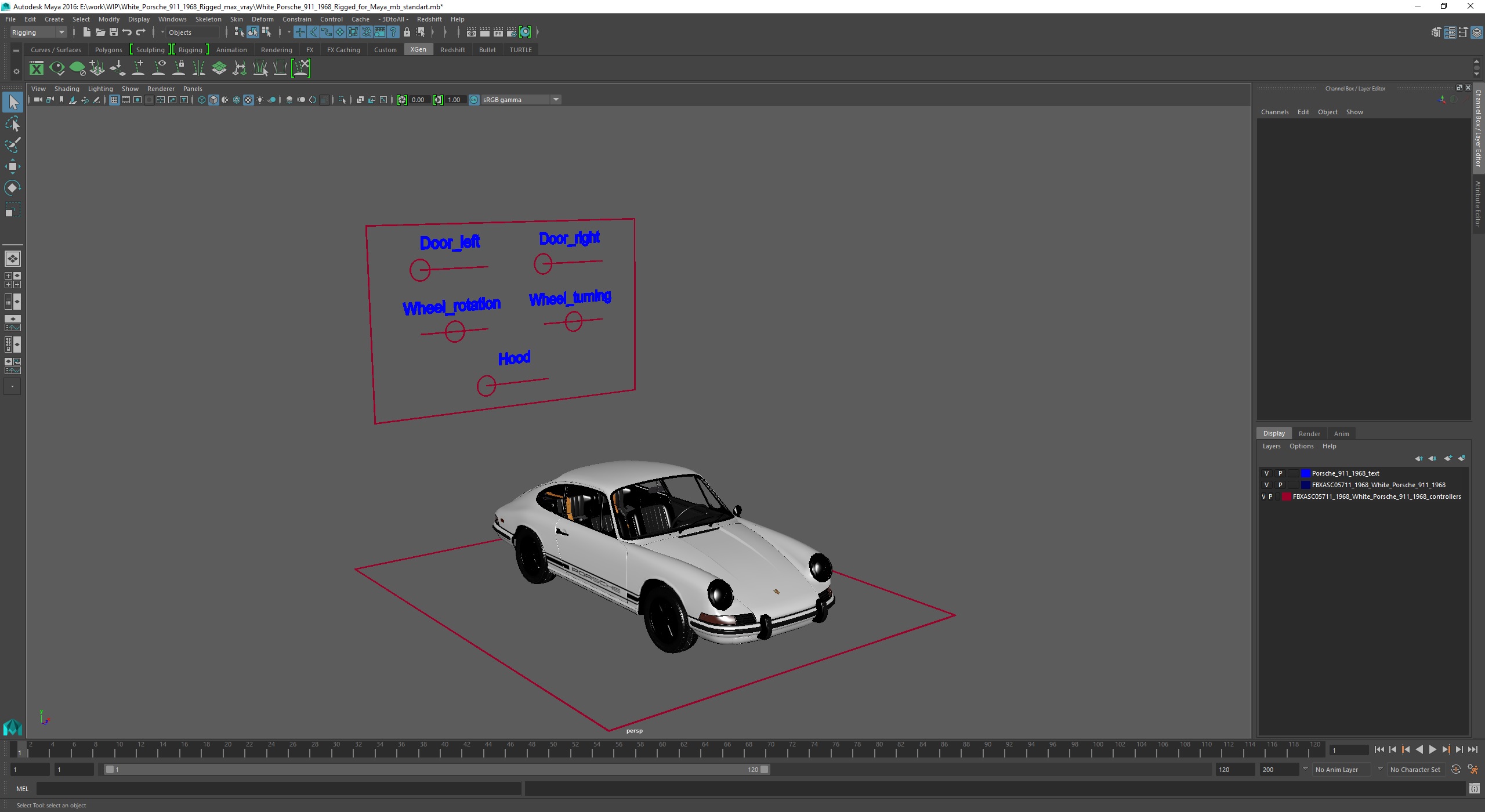 3D White Porsche 911 1968 Rigged for Maya model
