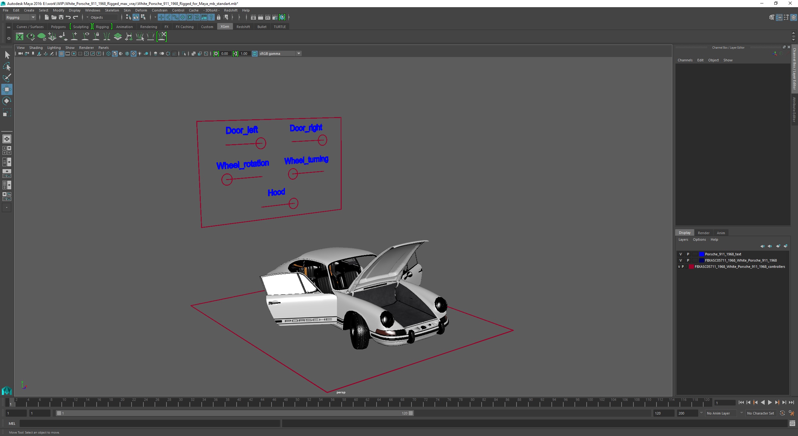 3D White Porsche 911 1968 Rigged for Maya model