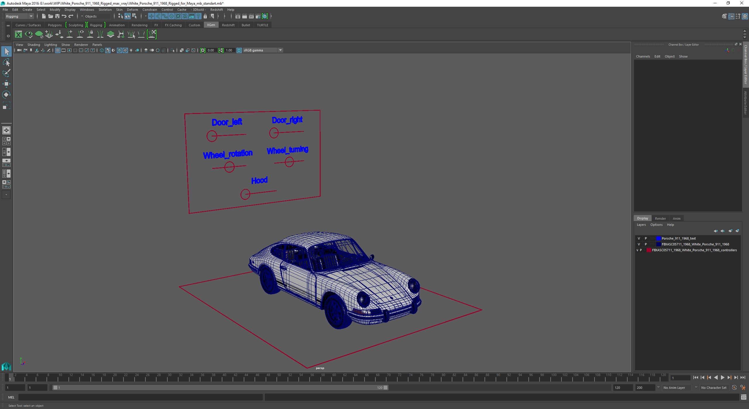 3D White Porsche 911 1968 Rigged for Maya model