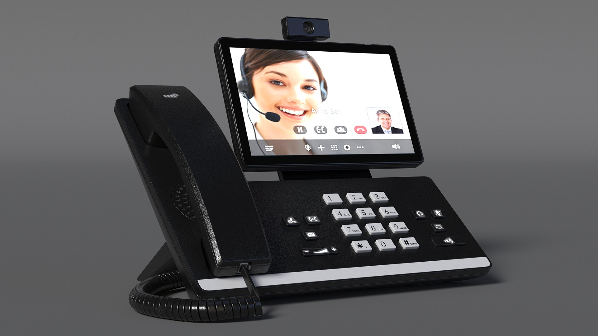 3D Office Smart Video IP Phone Black Lights On model