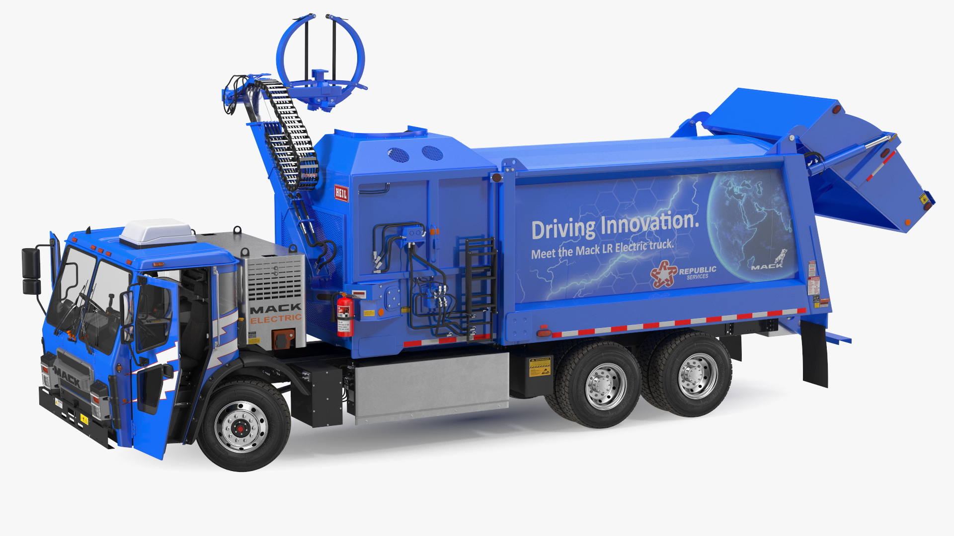 3D Electric Truck Mack LR Blue Rigged for Maya model