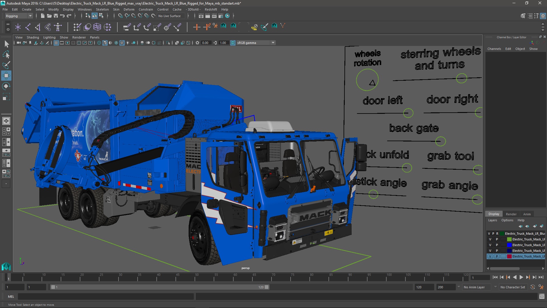 3D Electric Truck Mack LR Blue Rigged for Maya model