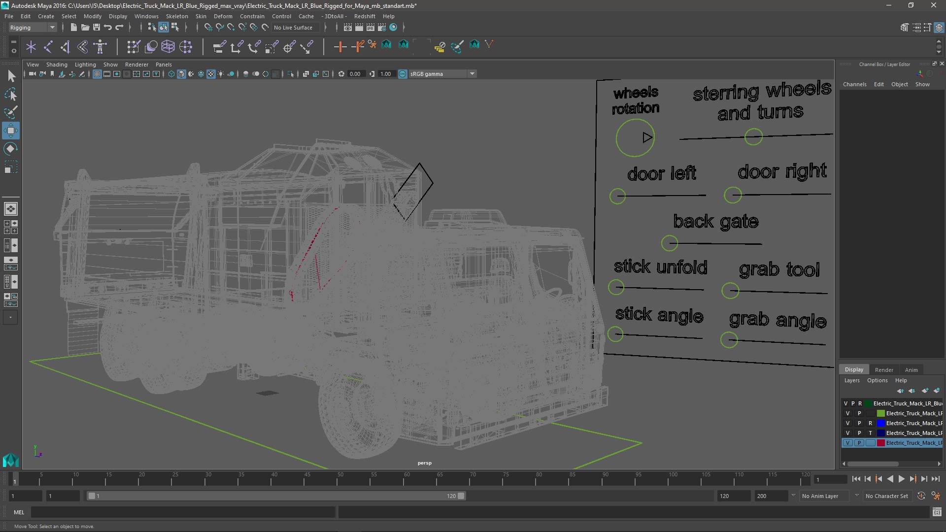 3D Electric Truck Mack LR Blue Rigged for Maya model
