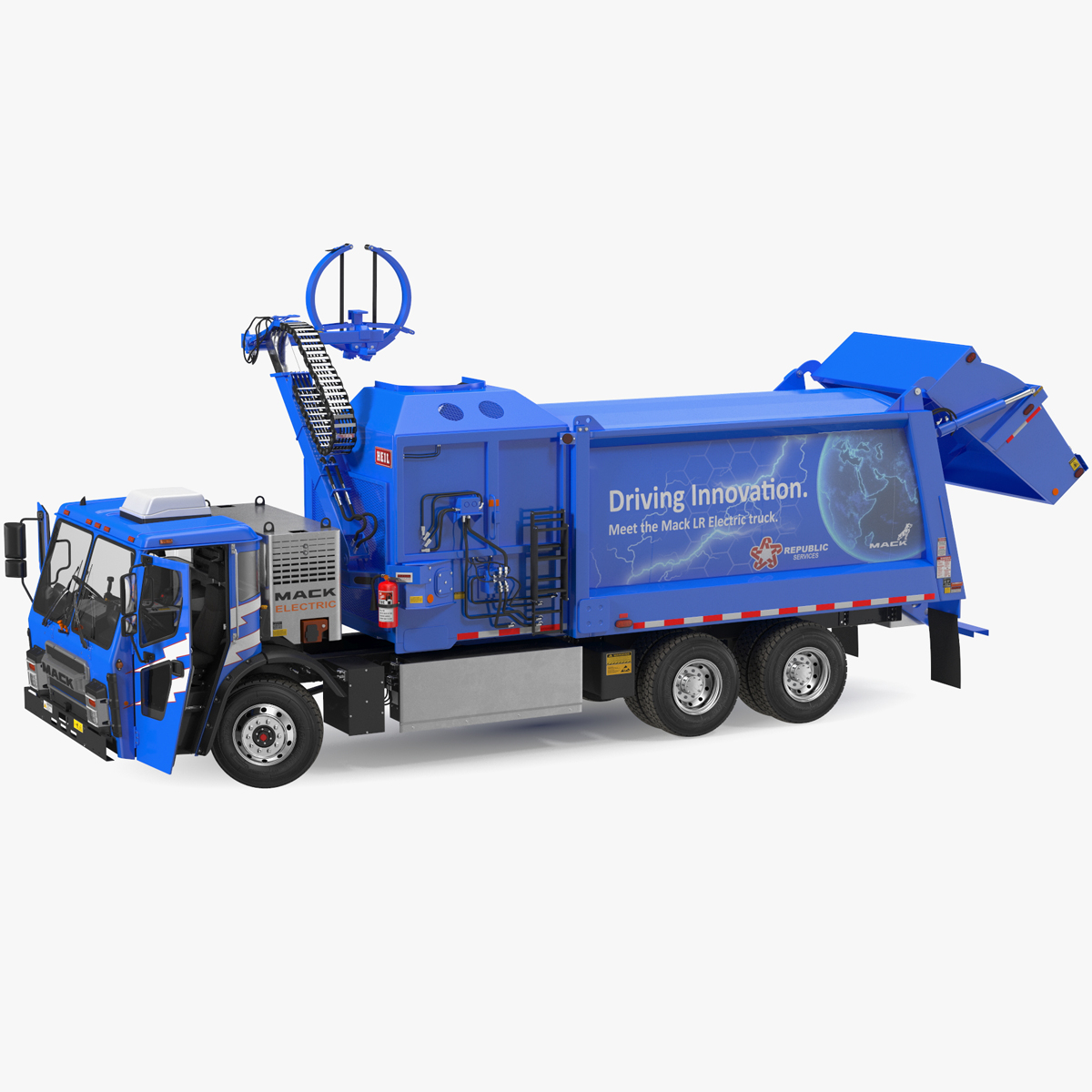 3D Electric Truck Mack LR Blue Rigged for Maya model