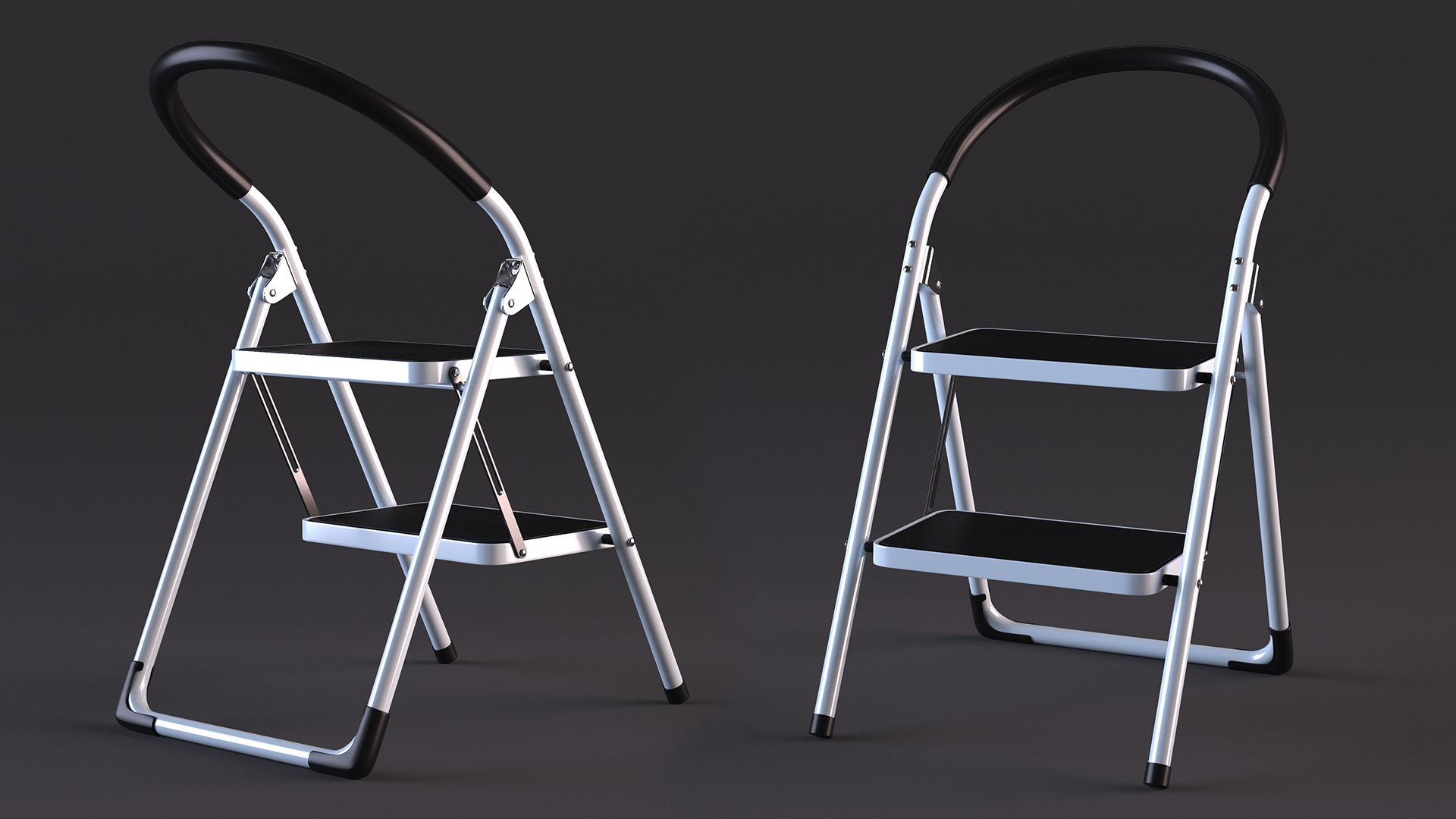 2 Step Ladder Folding Step Stool Rigged 3D model