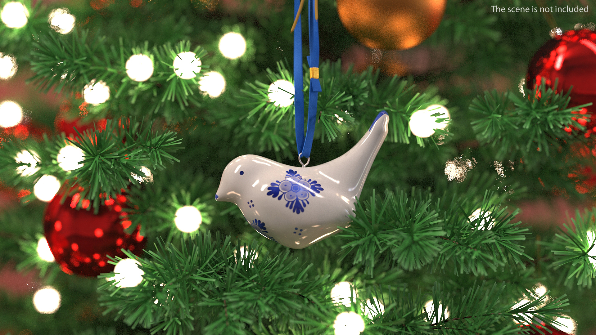3D Christmas Ornament Bird Blue with Rope model