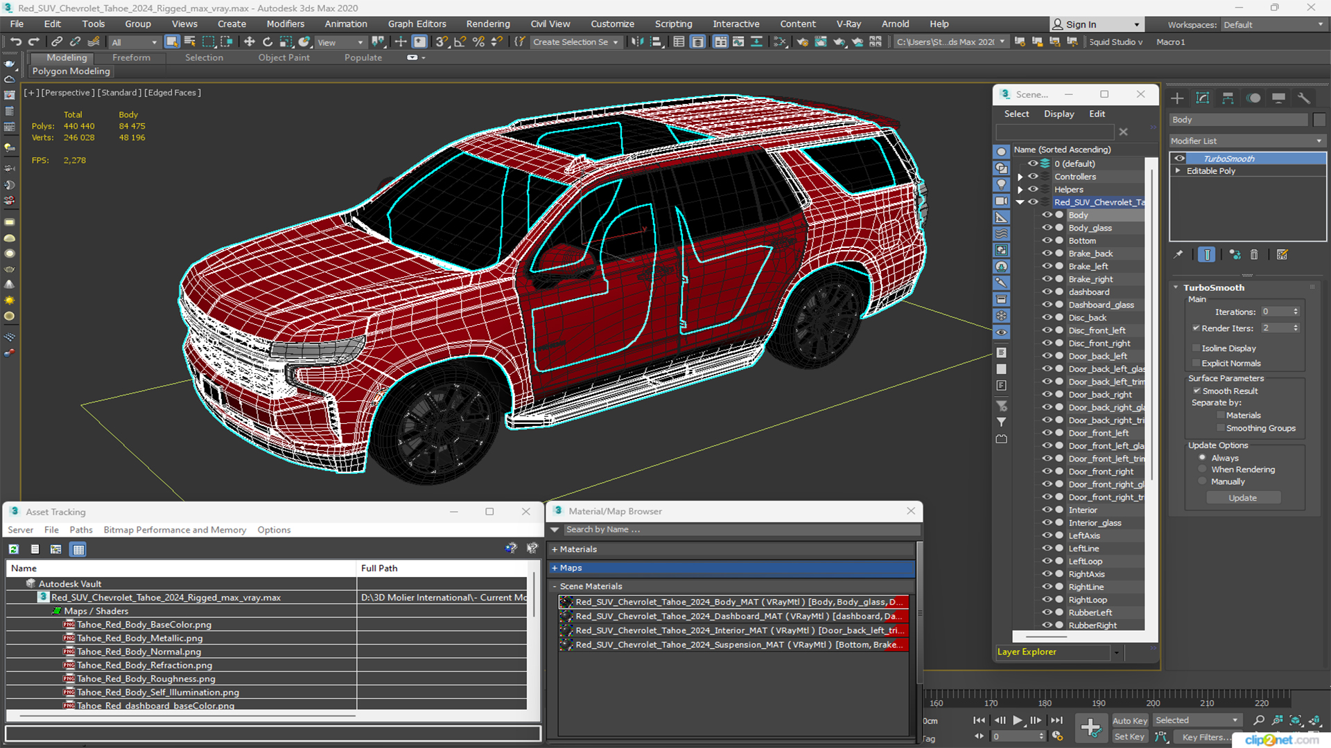 3D model Red SUV Chevrolet Tahoe 2024 Rigged