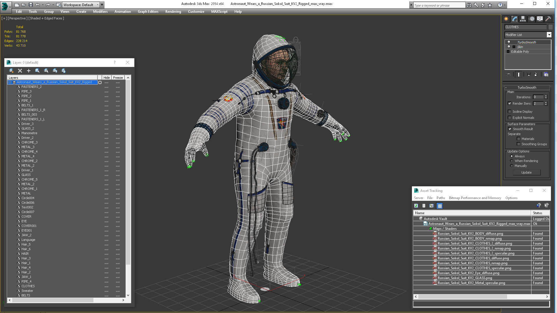 3D Astronaut Wears a Russian Sokol Suit KV2 Rigged for Maya