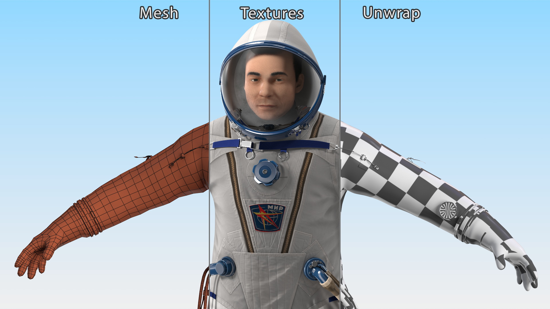 3D Astronaut Wears a Russian Sokol Suit KV2 Rigged for Maya