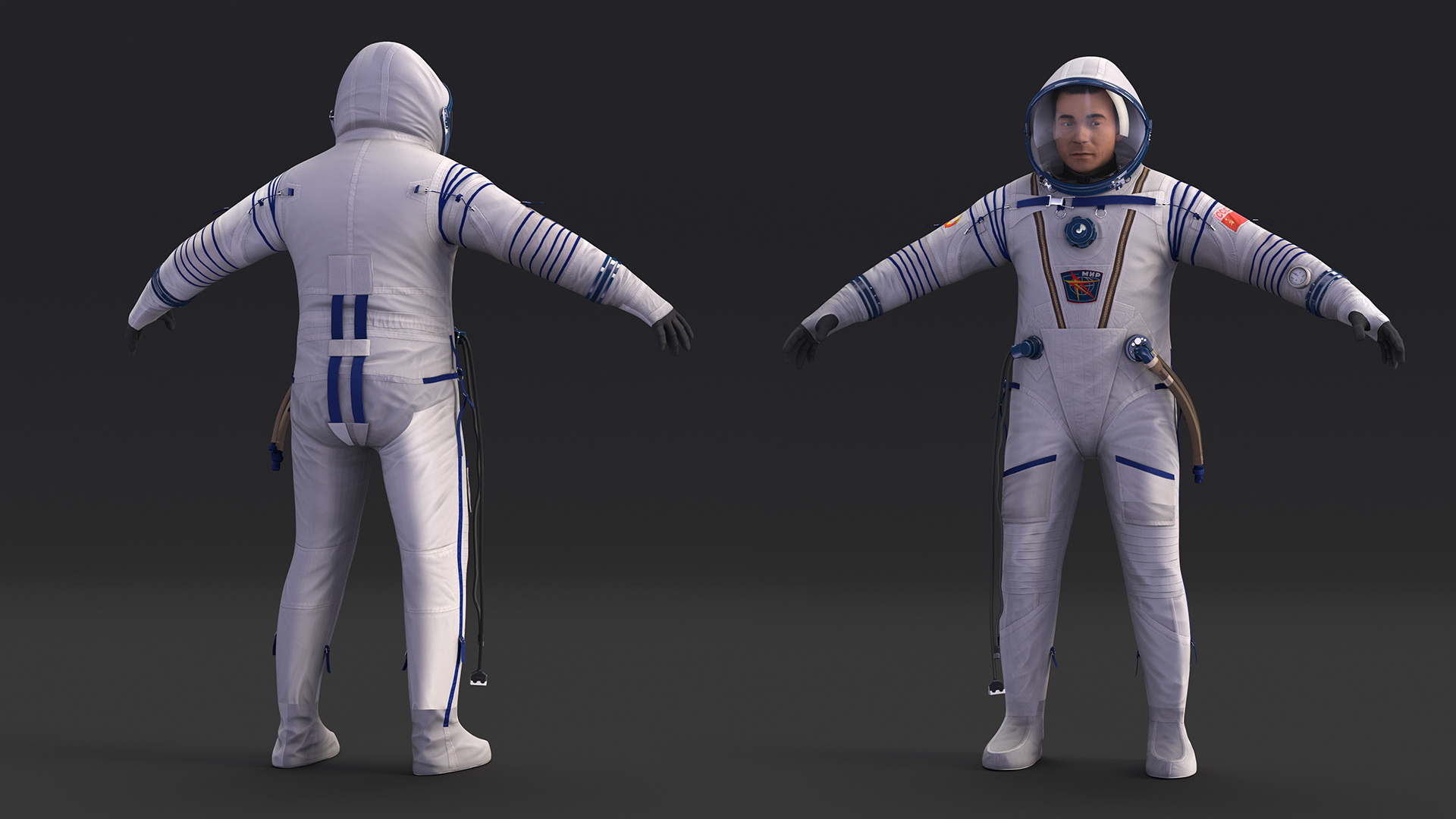 3D Astronaut Wears a Russian Sokol Suit KV2 Rigged for Maya
