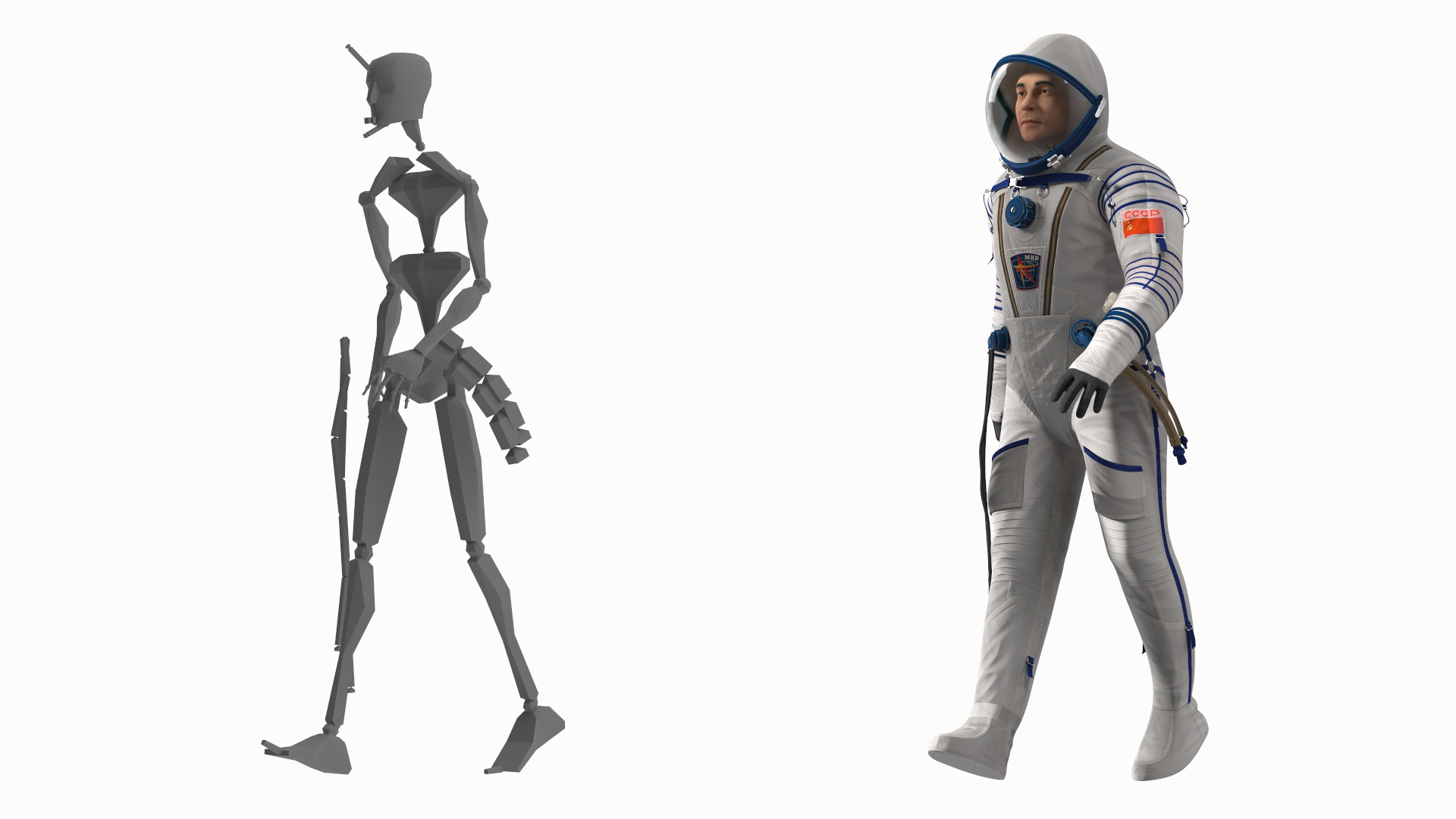 3D Astronaut Wears a Russian Sokol Suit KV2 Rigged for Maya